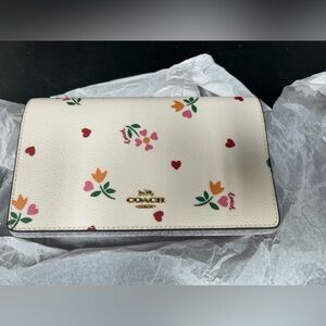 Coach Anna Foldover Clutch Crossbody With Heart Petal Print
